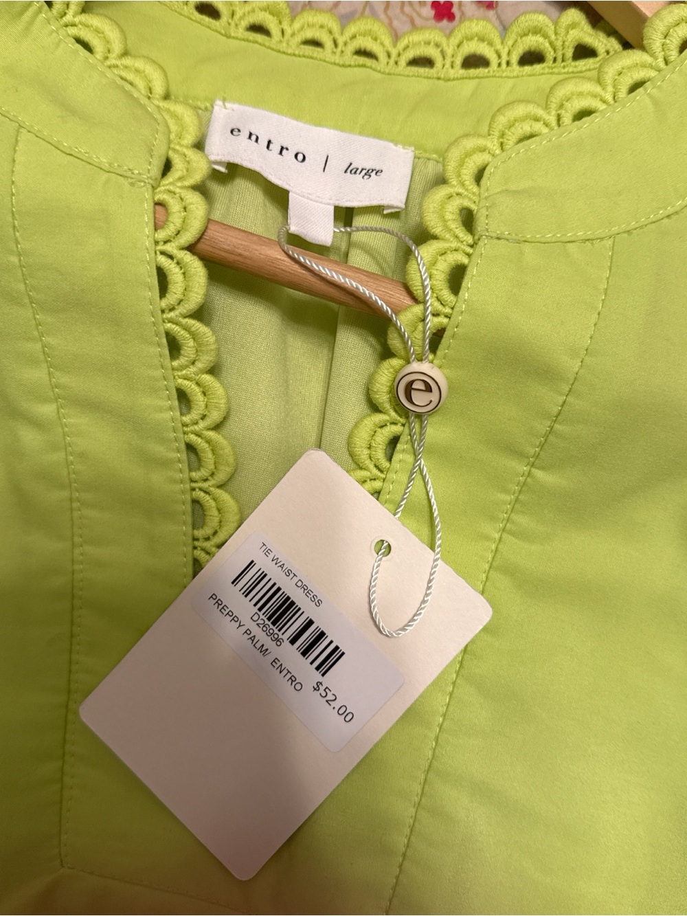 entro Neon Lime Tie-Waist Dress with Scalloped Trim - Picture 3 of 5